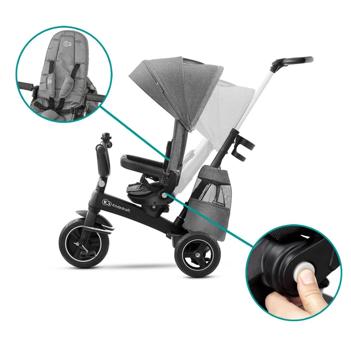 TRICICLETA KINDERKRAFT EASYTWIST, PLATINUM GREY Atelieru' lui Mesterica | Jucarii, haine si incaltaminte pentru copii