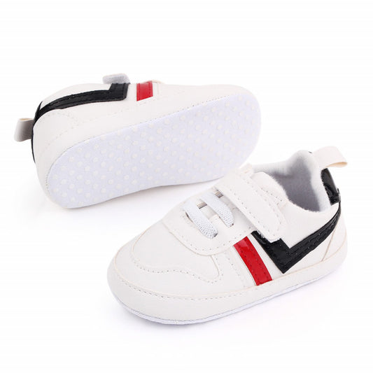 Adidasi albi cu insertie rosie si neagra
