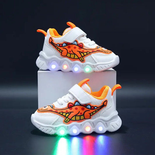 Adidasi cu luminite pentru baietei - Orange dino Atelieru' lui Mesterica | Jucarii, haine si incaltaminte pentru copii