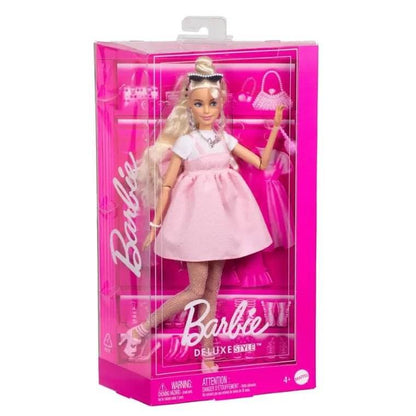 Barbie Fashion Icon - Deluxe Style - Papusa Stilata cu Rochie Roz, Ochelari Statement si Geanta Inimioara - Atelieru' lui Mesterica