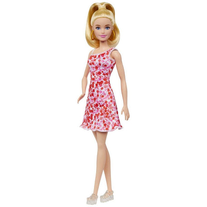BARBIE PAPUSA BARBIE FASHIONISTA BLONDA CU PARUL PRINS IN COADA SI ROCHIE CU FLORICELE - Atelieru' lui Mesterica