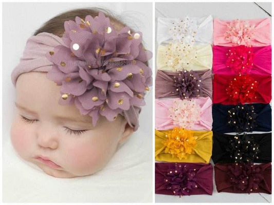 Bentita lata cu floare din tulle si buline aurii - Atelieru' lui Mesterica