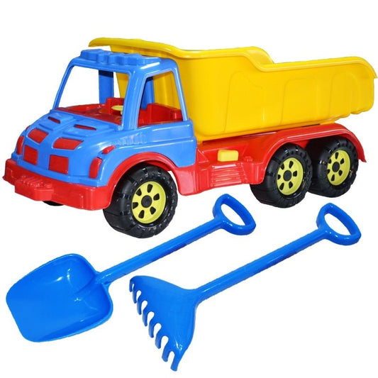 Camion 60 cm, cu lopata + grebla - ROBENTOYS Atelieru' lui Mesterica | Jucarii, haine si incaltaminte pentru copii