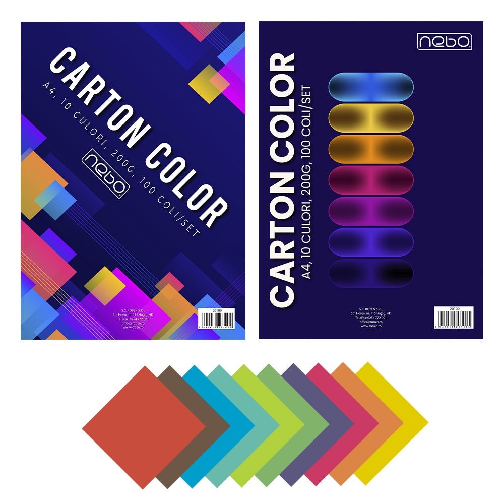 Carton color A4, 200g, 10 culori, 100 coli/set - NEBO Atelieru' lui Mesterica | Jucarii, haine si incaltaminte pentru copii