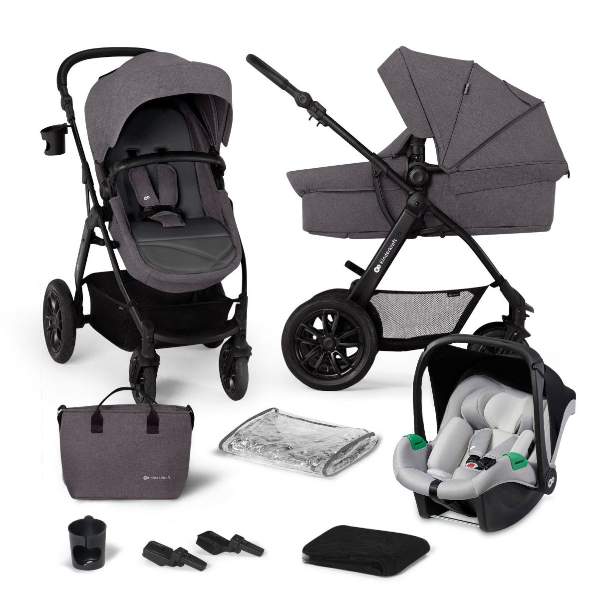 CARUCIOR MULTIFUNCTIONAL KINDERKRAFT XMOOV, 3 IN 1, DARK GREY Atelieru' lui Mesterica | Jucarii, haine si incaltaminte pentru copii