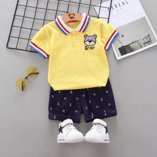 Costum cu tricou galben - Bear Atelieru' lui Mesterica | Jucarii, haine si incaltaminte pentru copii