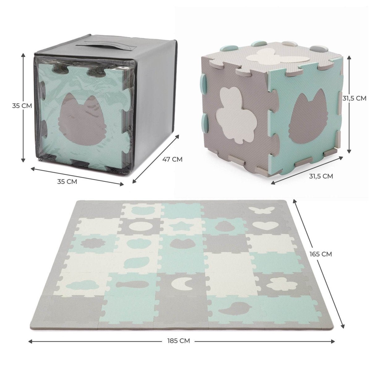 COVORAS DE JOACA KINDERKRAFT LUNO SHAPES, PUZZLE 3D, SPUMA, MINT Atelieru' lui Mesterica | Jucarii, haine si incaltaminte pentru copii