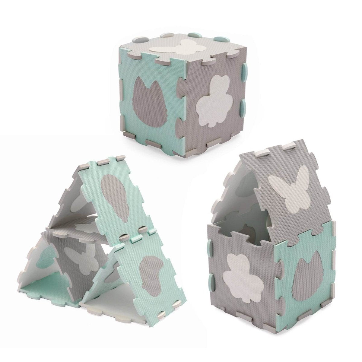 COVORAS DE JOACA KINDERKRAFT LUNO SHAPES, PUZZLE 3D, SPUMA, MINT Atelieru' lui Mesterica | Jucarii, haine si incaltaminte pentru copii