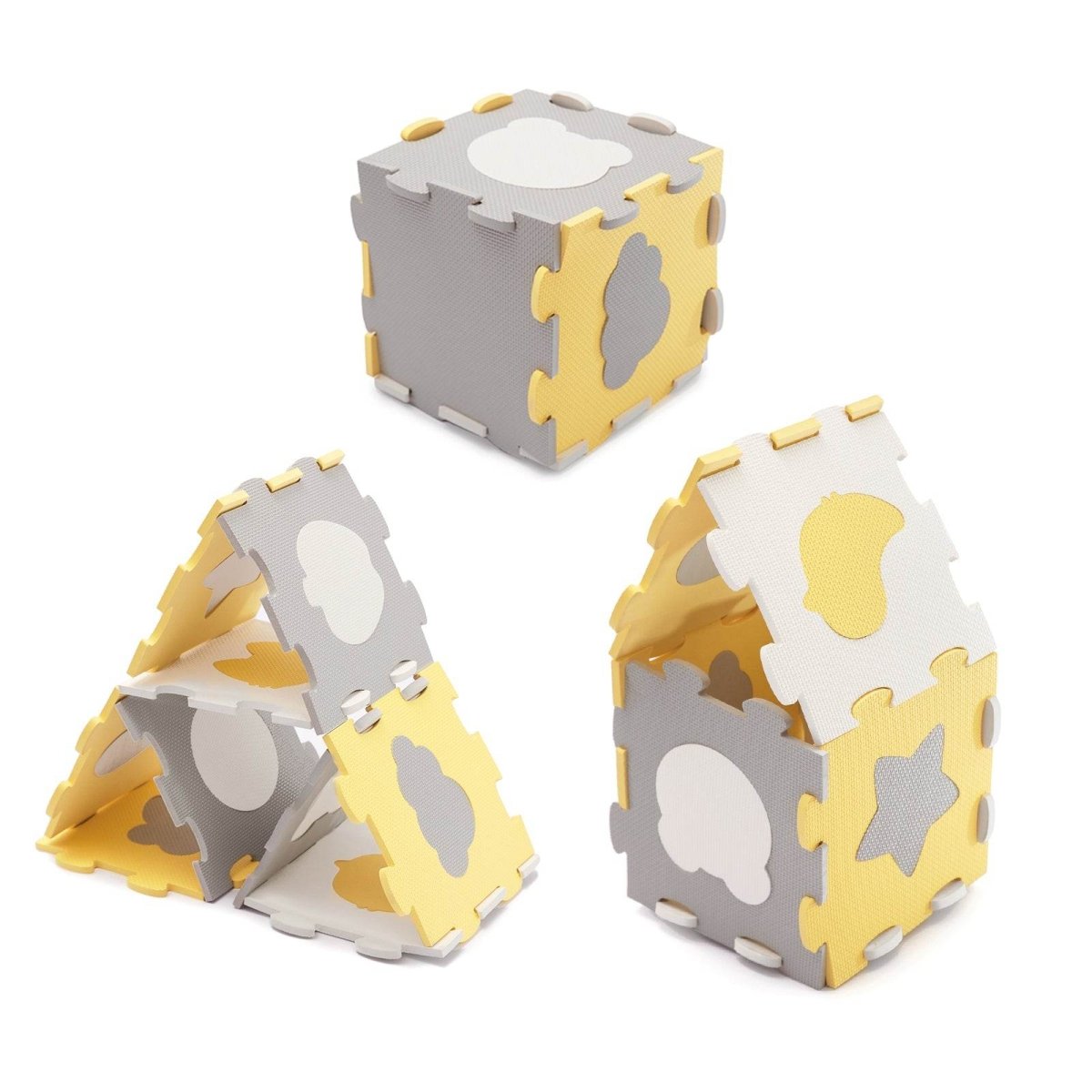 COVORAS DE JOACA KINDERKRAFT LUNO SHAPES, PUZZLE 3D, SPUMA, YELLOW Atelieru' lui Mesterica | Jucarii, haine si incaltaminte pentru copii