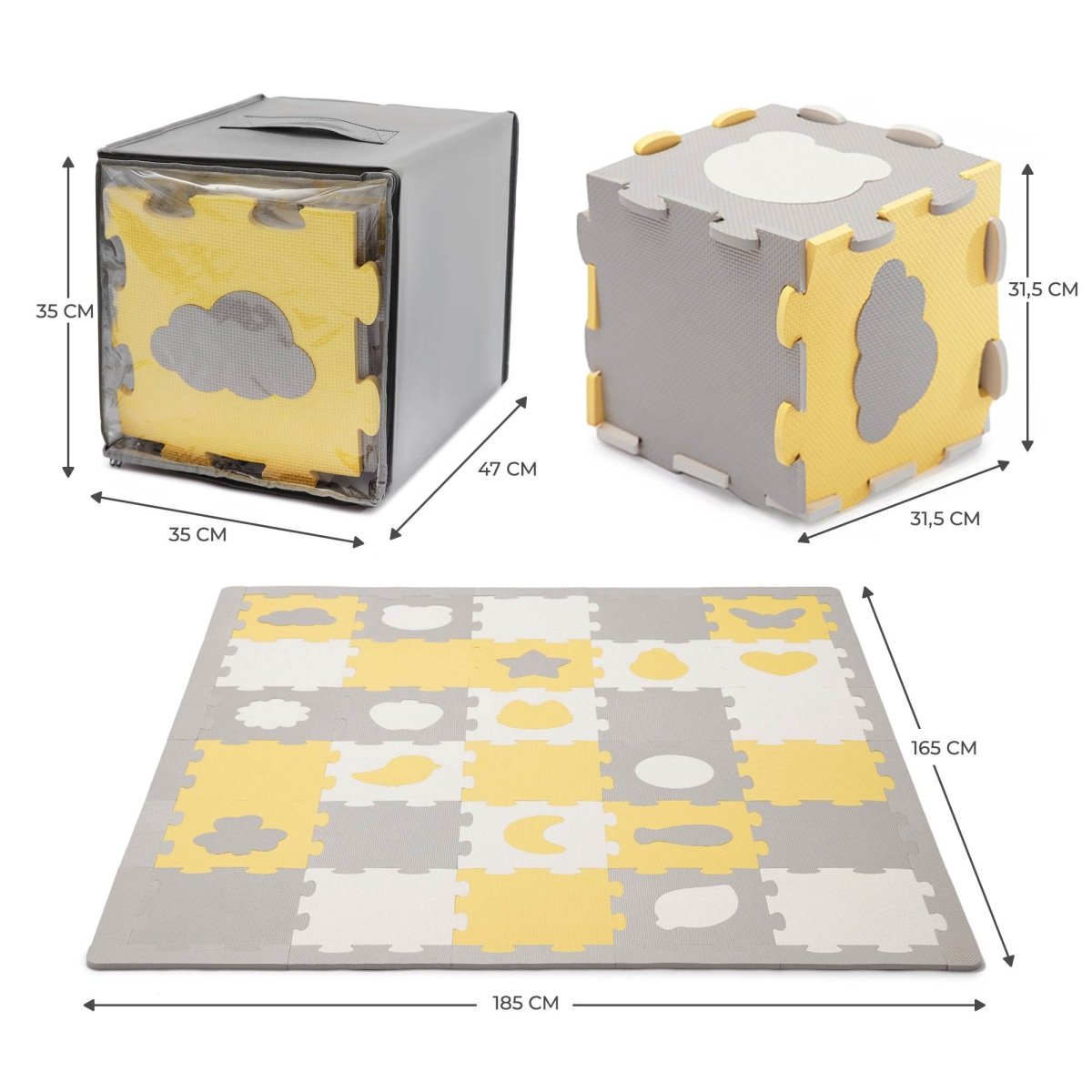 COVORAS DE JOACA KINDERKRAFT LUNO SHAPES, PUZZLE 3D, SPUMA, YELLOW Atelieru' lui Mesterica | Jucarii, haine si incaltaminte pentru copii