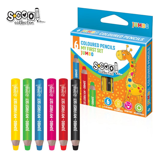 Creioane color JUMBO 8 mm + ascutitoare, 6 cul/set - S-COOL