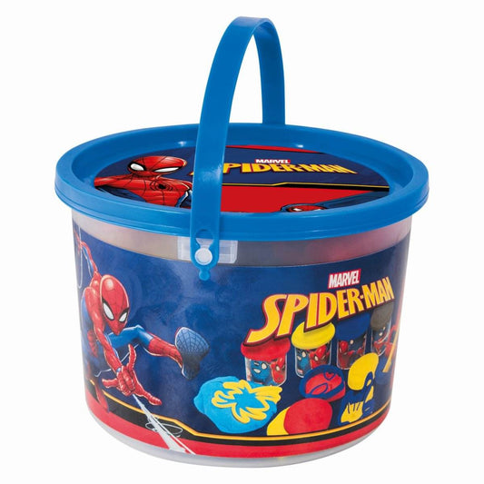 GALETUSA CU 4 BORCANASE DE PLASTILINA SI ACCESORII DE MODELAT SPIDERMAN - Atelieru' lui Mesterica
