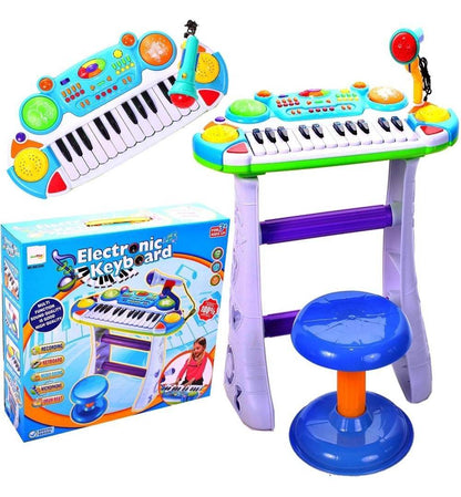 INSTRUMENT MUZICAL PIANINA ELECTRONICA MALPLAY CU SCAUN SI MICROFON 45 CM INALTIME ALBASTRU - Atelieru' lui Mesterica