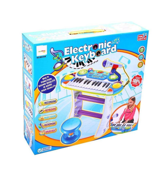 INSTRUMENT MUZICAL PIANINA ELECTRONICA MALPLAY CU SCAUN SI MICROFON 45 CM INALTIME ALBASTRU - Atelieru' lui Mesterica