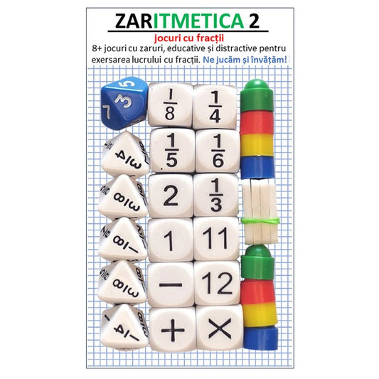 Joc educativ cu zaruri, Zaritmetica 2, fractii Atelieru' lui Mesterica | Jucarii, haine si incaltaminte pentru copii