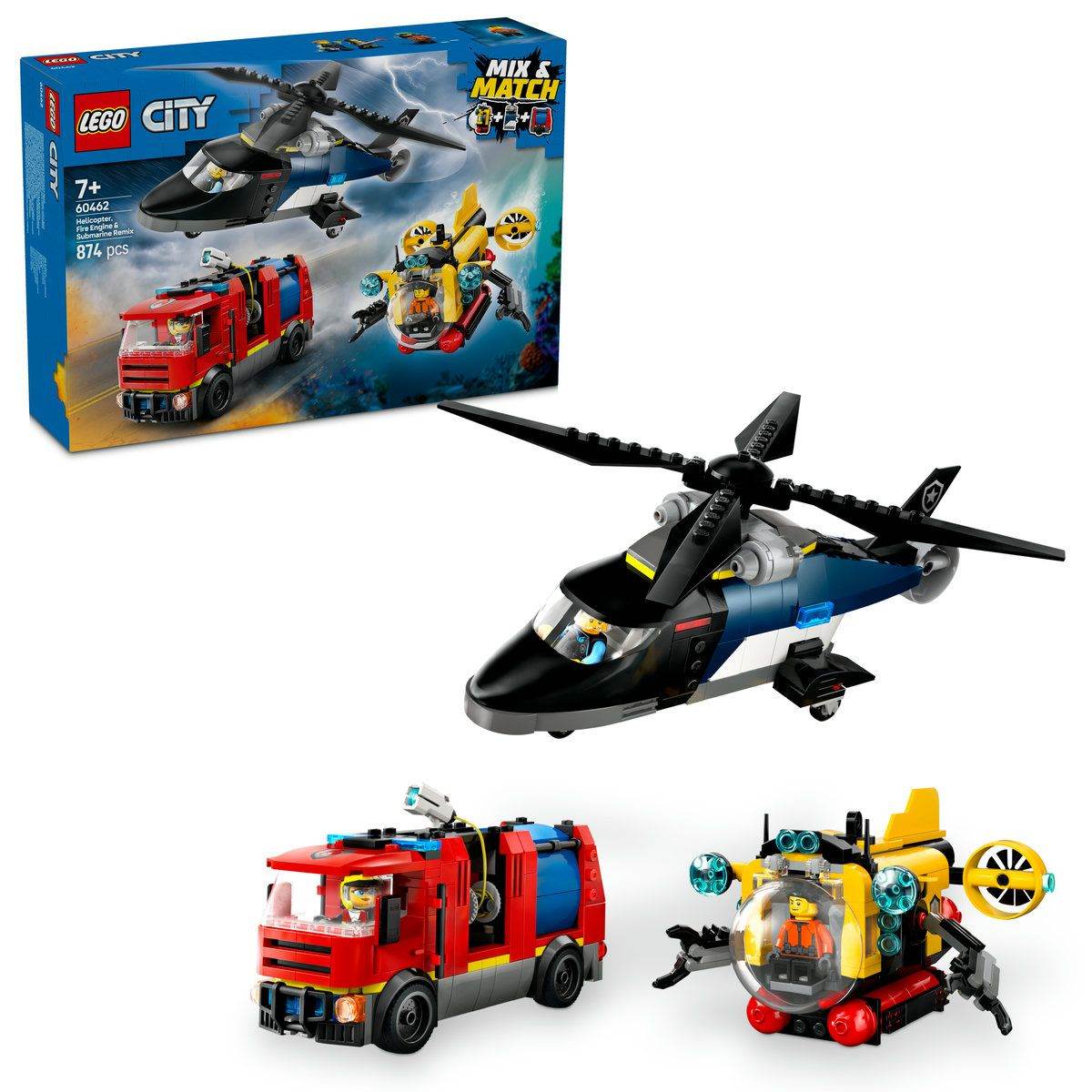 LEGO CITY ELICOPTER, CAMION DE POMPIERI SI SUBMARIN REMIXATE 60462 Atelieru' lui Mesterica | Jucarii, haine si incaltaminte pentru copii