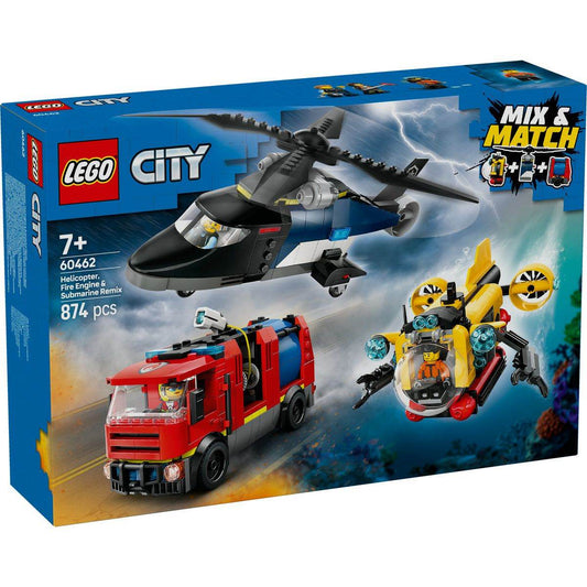 LEGO CITY ELICOPTER, CAMION DE POMPIERI SI SUBMARIN REMIXATE 60462 - Atelieru' lui Mesterica