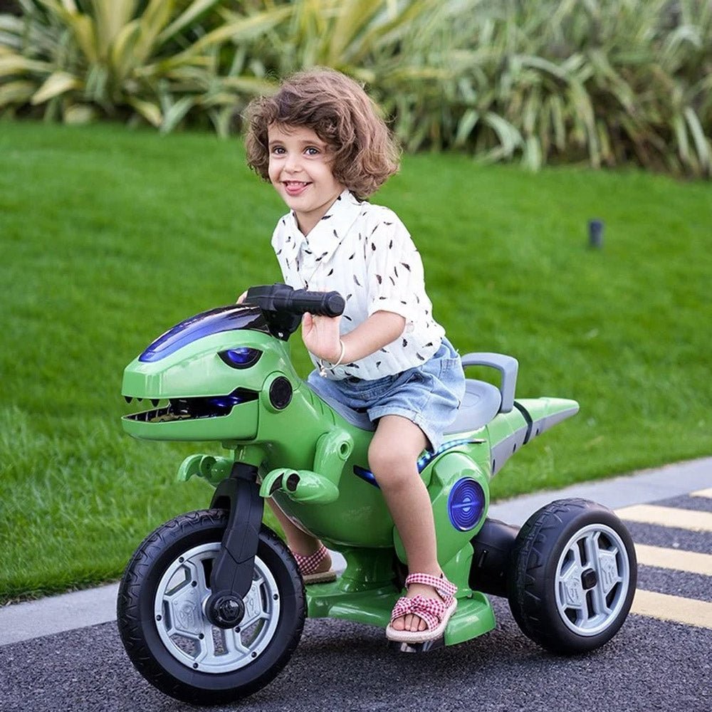 Motocicleta dinozaur cu acumulator, 2 motoare, 12V, 5A Atelieru' lui Mesterica | Jucarii, haine si incaltaminte pentru copii