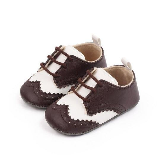 Pantofiori eleganti maro cu insertie alba Atelieru' lui Mesterica | Jucarii, haine si incaltaminte pentru copii