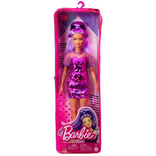 PAPUSA BARBIE FASHIONISTA CU PAR MOV CU ROCHIE CU UMERI BUFANTI - Atelieru' lui Mesterica