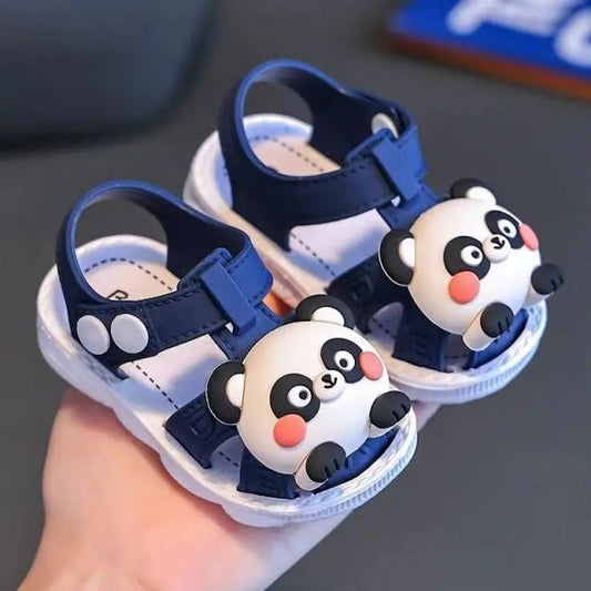 Sandalute bleumarin cu ursulet Panda pentru baietei Atelieru' lui Mesterica | Jucarii, haine si incaltaminte pentru copii