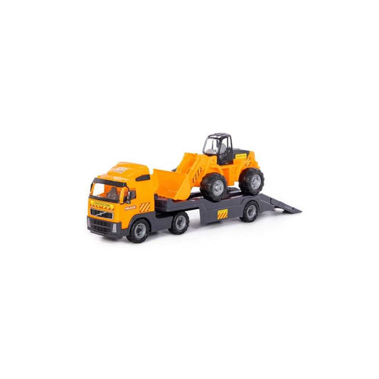 Trailer+excavator - Volvo PowerTruck, 89x19x25 cm, Wader Atelieru' lui Mesterica | Jucarii, haine si incaltaminte pentru copii
